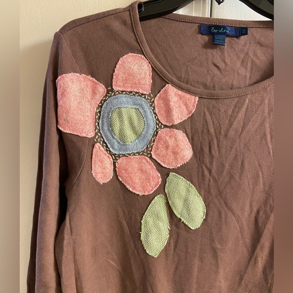 Boden crewneck top brown long sleeves patchwork Sz 20 - Picture 4 of 7